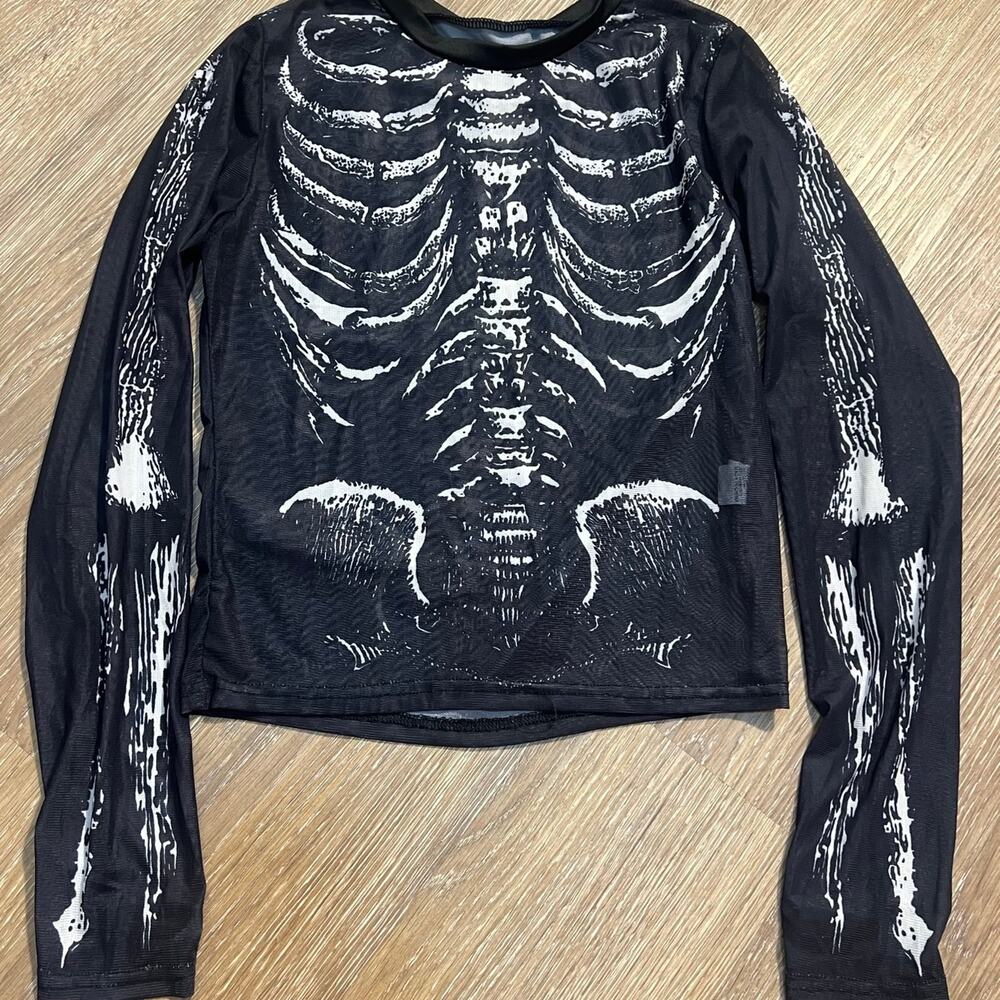 Gothic Sheer Skeleton Xray Top Long Sleeve Womens Large